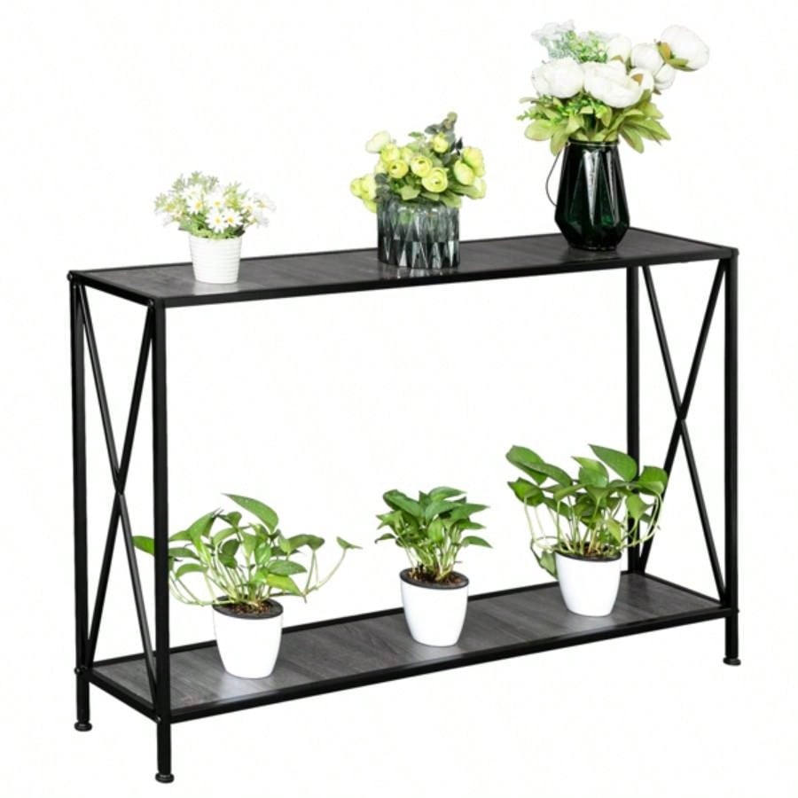 Artisasset MDF Countertop Black Wrought Iron Base 2 Layers Forked Console Table