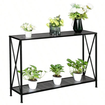 Artisasset MDF Countertop Black Wrought Iron Base 2 Layers Forked Console Table