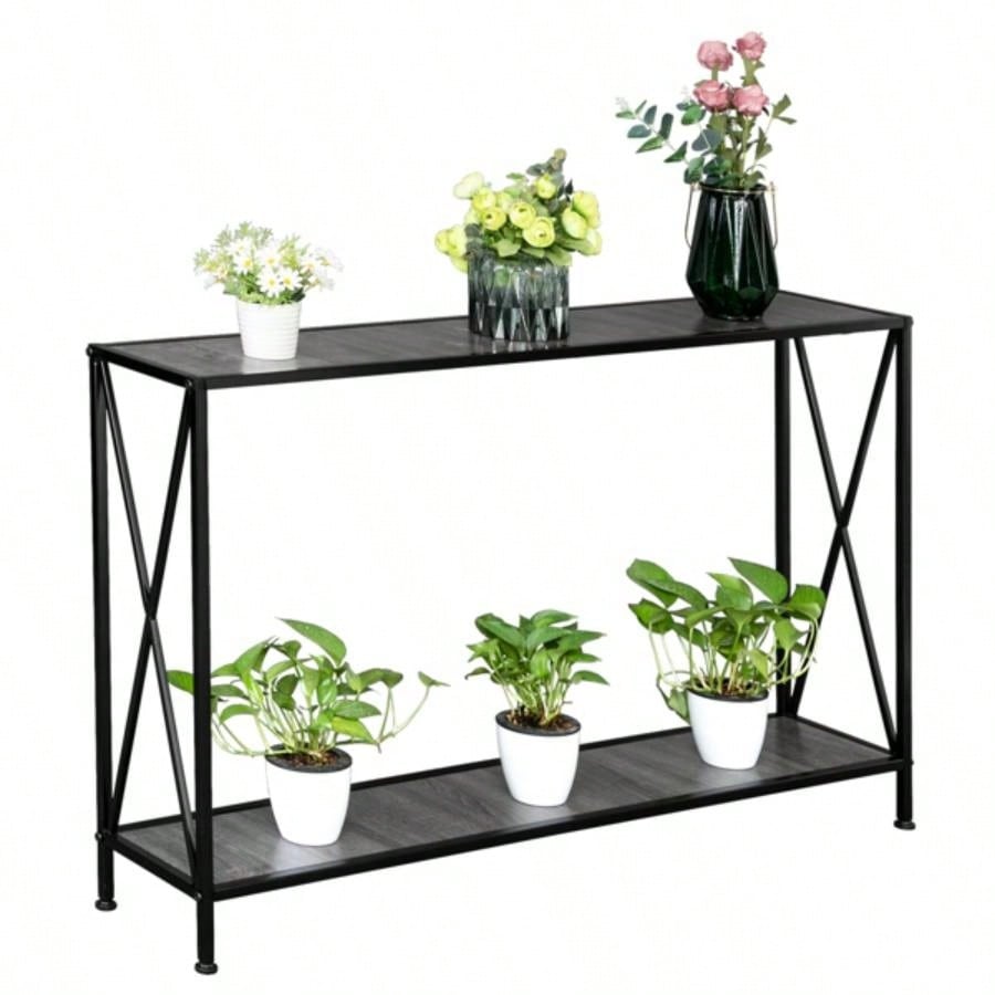 Artisasset MDF Countertop Black Wrought Iron Base 2 Layers Forked Console Table