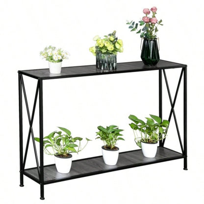 Artisasset MDF Countertop Black Wrought Iron Base 2 Layers Forked Console Table