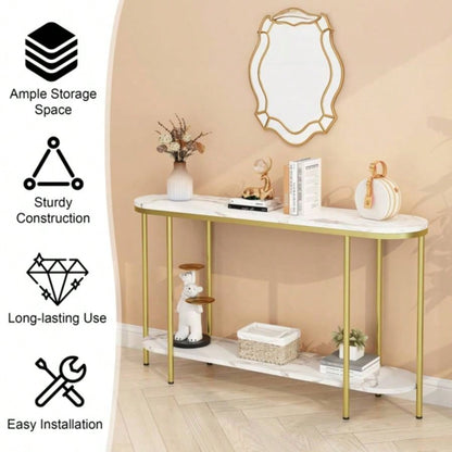 Old Code22504192Console Table 2 Tier Narrow Entryway Table with Storage Shelves Faux Marble Narrow Table Living Bedroom Hallway Office Easy Assembly, Gold White
