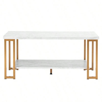 106x 50x 48cm Simple Double - layer Golden Iron Pipe Marble PVC Coffee Table Rectangular