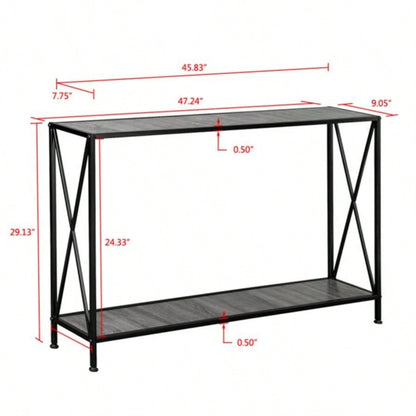 Artisasset MDF Countertop Black Wrought Iron Base 2 Layers Forked Console Table