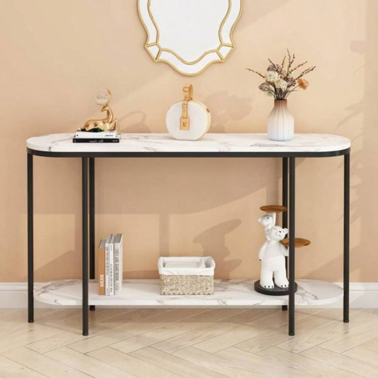Replace code: 31283576Console Table 2 Tier Narrow Entryway Table with Storage Shelves Faux Marble Narrow Table Living Bedroom Hallway Office Easy Assembly, Black White