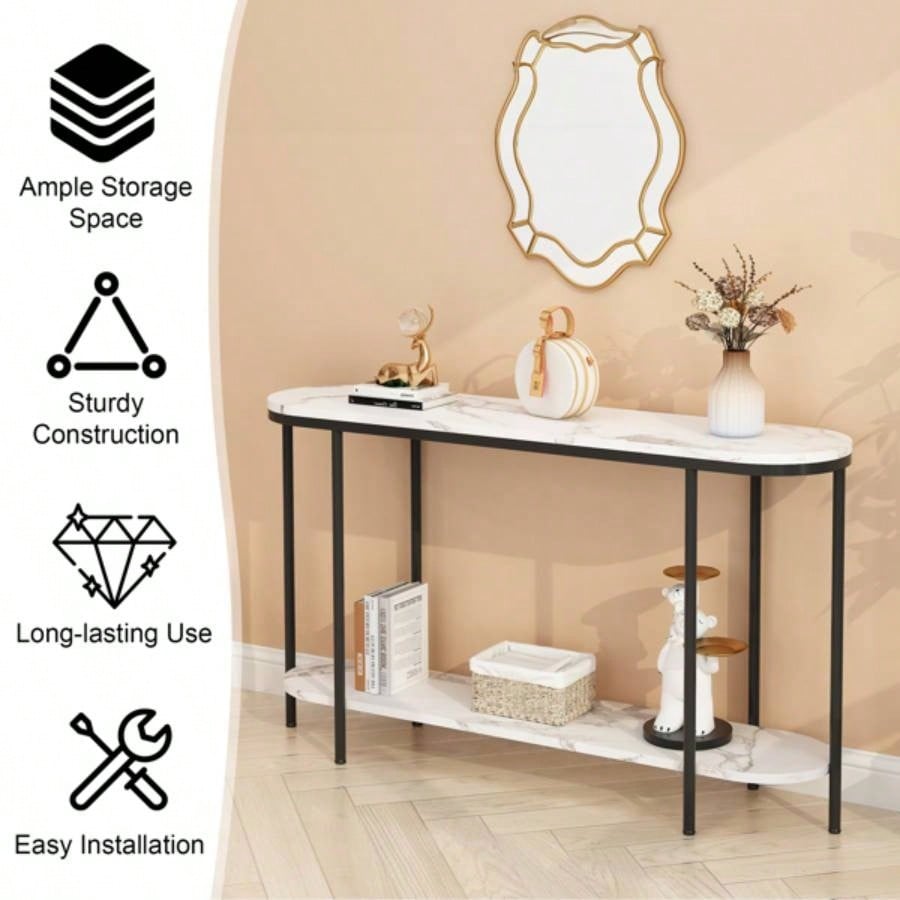 Replace code: 31283576Console Table 2 Tier Narrow Entryway Table with Storage Shelves Faux Marble Narrow Table Living Bedroom Hallway Office Easy Assembly, Black White