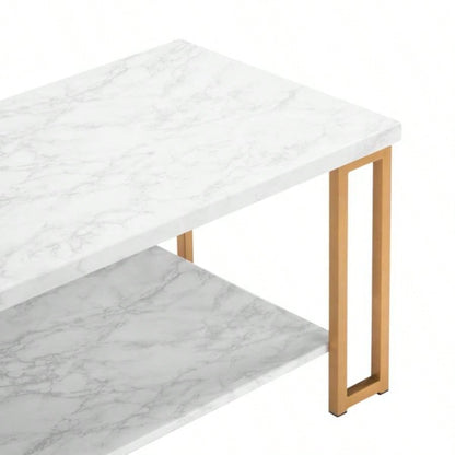 106x 50x 48cm Simple Double - layer Golden Iron Pipe Marble PVC Coffee Table Rectangular