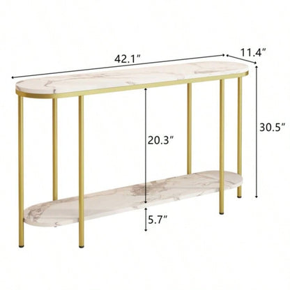 Old Code22504192Console Table 2 Tier Narrow Entryway Table with Storage Shelves Faux Marble Narrow Table Living Bedroom Hallway Office Easy Assembly, Gold White