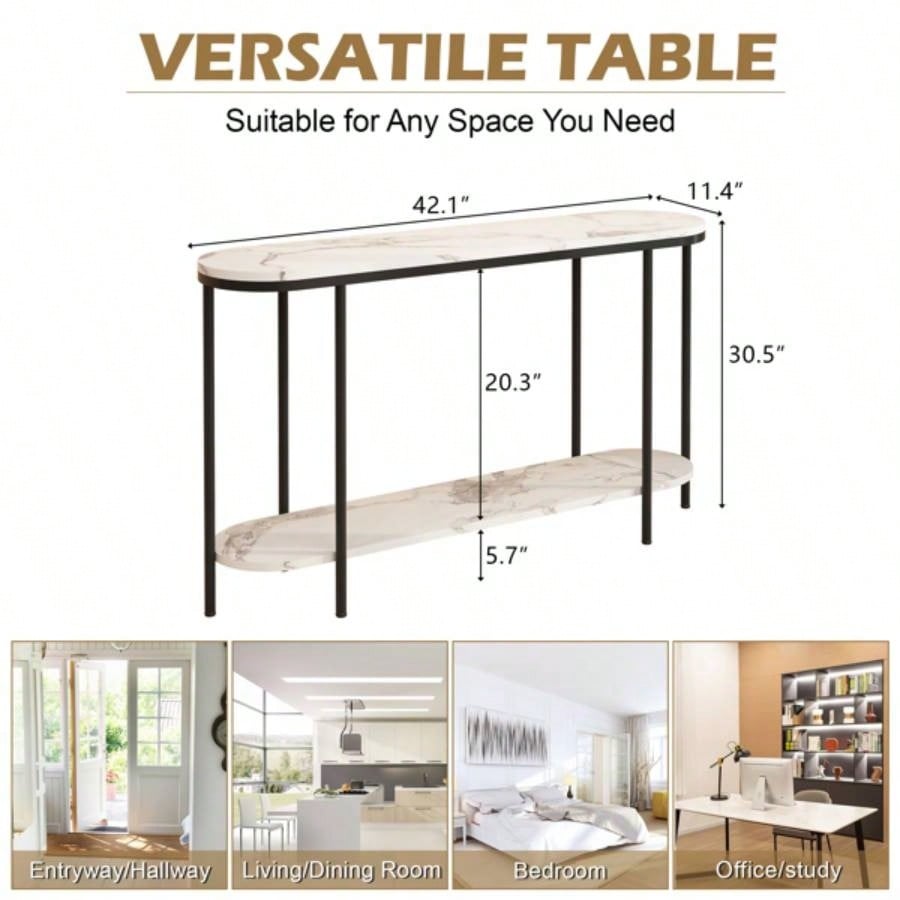 Replace code: 31283576Console Table 2 Tier Narrow Entryway Table with Storage Shelves Faux Marble Narrow Table Living Bedroom Hallway Office Easy Assembly, Black White