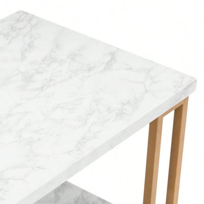 106x 50x 48cm Simple Double - layer Golden Iron Pipe Marble PVC Coffee Table Rectangular