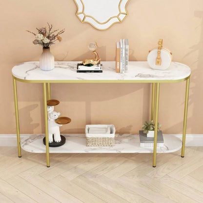 Old Code22504192Console Table 2 Tier Narrow Entryway Table with Storage Shelves Faux Marble Narrow Table Living Bedroom Hallway Office Easy Assembly, Gold White