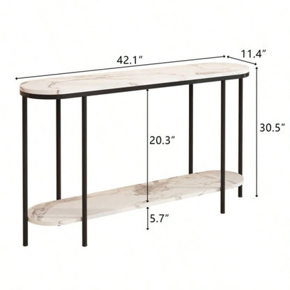 Replace code: 31283576Console Table 2 Tier Narrow Entryway Table with Storage Shelves Faux Marble Narrow Table Living Bedroom Hallway Office Easy Assembly, Black White