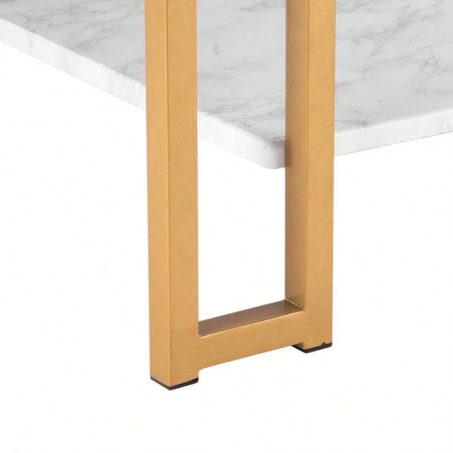 106x 50x 48cm Simple Double - layer Golden Iron Pipe Marble PVC Coffee Table Rectangular