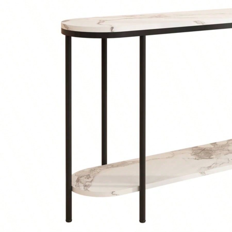 Replace code: 31283576Console Table 2 Tier Narrow Entryway Table with Storage Shelves Faux Marble Narrow Table Living Bedroom Hallway Office Easy Assembly, Black White