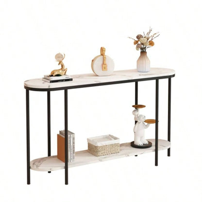 Replace code: 31283576Console Table 2 Tier Narrow Entryway Table with Storage Shelves Faux Marble Narrow Table Living Bedroom Hallway Office Easy Assembly, Black White