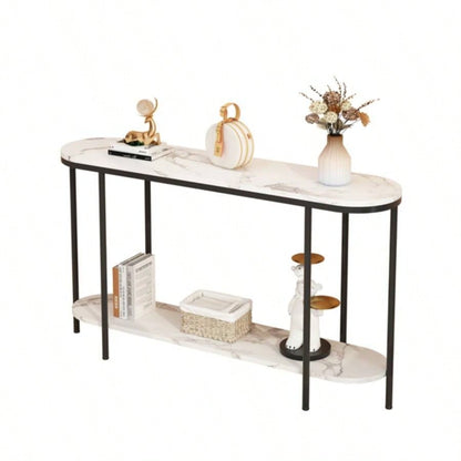 Replace code: 31283576Console Table 2 Tier Narrow Entryway Table with Storage Shelves Faux Marble Narrow Table Living Bedroom Hallway Office Easy Assembly, Black White