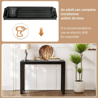 46 inch Pinewood Entryway Table, Console Table Entrance Table, Narrow Sofa Table Living Room Entryway Hallway, Black