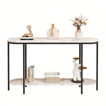 Replace code: 31283576Console Table 2 Tier Narrow Entryway Table with Storage Shelves Faux Marble Narrow Table Living Bedroom Hallway Office Easy Assembly, Black White