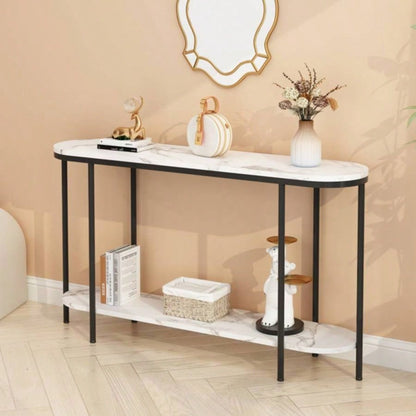 Replace code: 31283576Console Table 2 Tier Narrow Entryway Table with Storage Shelves Faux Marble Narrow Table Living Bedroom Hallway Office Easy Assembly, Black White