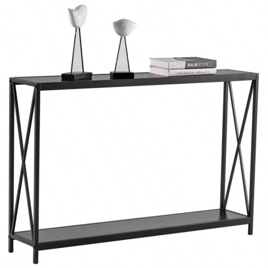 Replace code: 63804709Triamine Board Iron Frame Porch Table Sofa Side Table Black Wood Grain