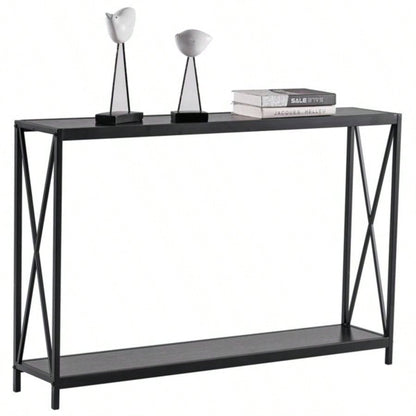 Replace code: 63804709Triamine Board Iron Frame Porch Table Sofa Side Table Black Wood Grain