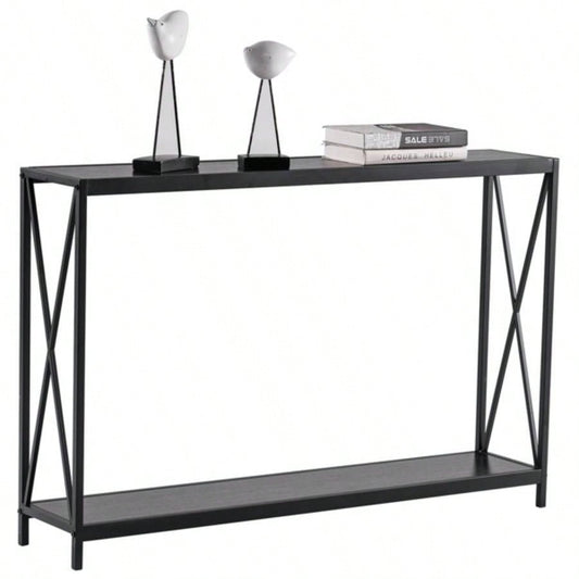 Replace code: 63804709Triamine Board Iron Frame Porch Table Sofa Side Table Black Wood Grain