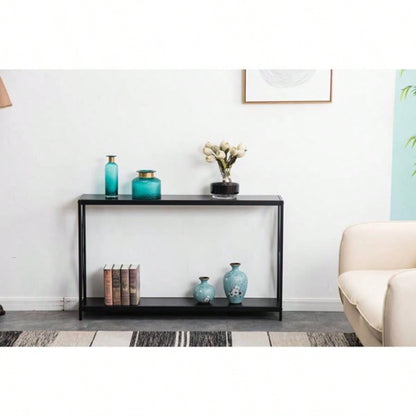 Replace code: 63804709Triamine Board Iron Frame Porch Table Sofa Side Table Black Wood Grain