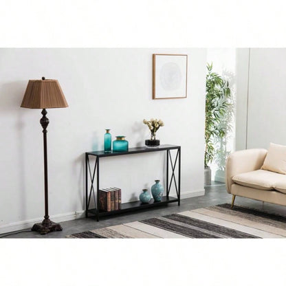 Replace code: 63804709Triamine Board Iron Frame Porch Table Sofa Side Table Black Wood Grain