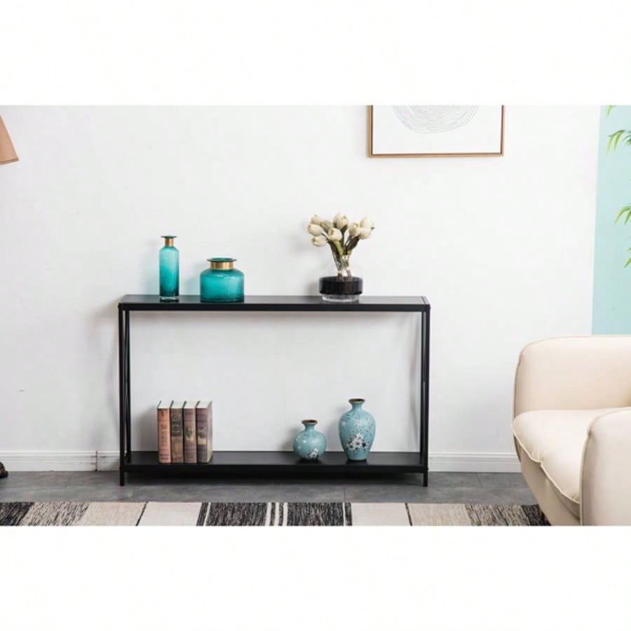 Replace code: 63804709Triamine Board Iron Frame Porch Table Sofa Side Table Black Wood Grain