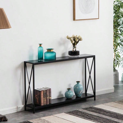 Replace code: 63804709Triamine Board Iron Frame Porch Table Sofa Side Table Black Wood Grain