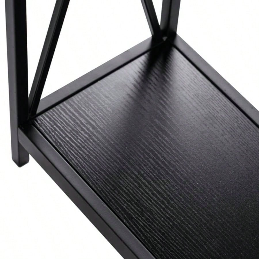 Replace code: 63804709Triamine Board Iron Frame Porch Table Sofa Side Table Black Wood Grain