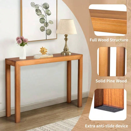 46 inch Pinewood Entryway Table, Console Table Entrance Table, Narrow Sofa Table Living Room Entryway Hallway, Light Brown