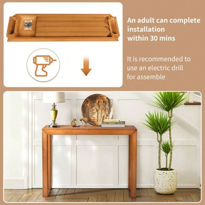 46 inch Pinewood Entryway Table, Console Table Entrance Table, Narrow Sofa Table Living Room Entryway Hallway, Light Brown