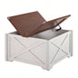 Farmhouse Coffee Table, Square Wood Center Table with Large Hidden Storage Compartment Living Room, Rustic Cocktail Table with Hinged Lift Top Home, Brown White