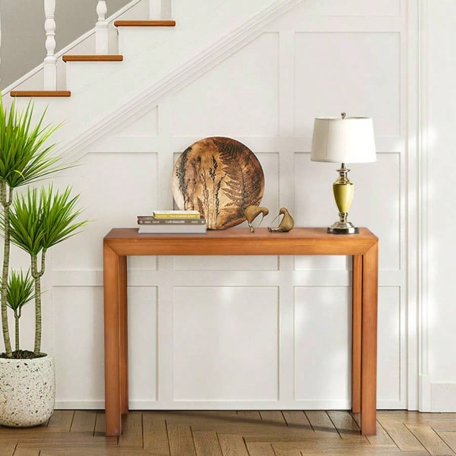 46 inch Pinewood Entryway Table, Console Table Entrance Table, Narrow Sofa Table Living Room Entryway Hallway, Light Brown