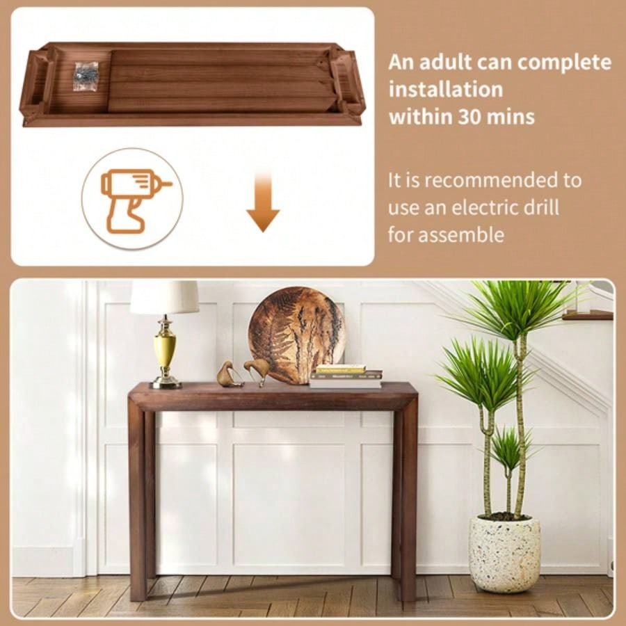 46 inch Pinewood Entryway Table, Console Table Entrance Table, Narrow Sofa Table Living Room Entryway Hallway, Walnut
