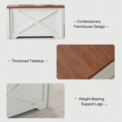 Farmhouse Coffee Table, Square Wood Center Table with Large Hidden Storage Compartment Living Room, Rustic Cocktail Table with Hinged Lift Top Home, Brown White