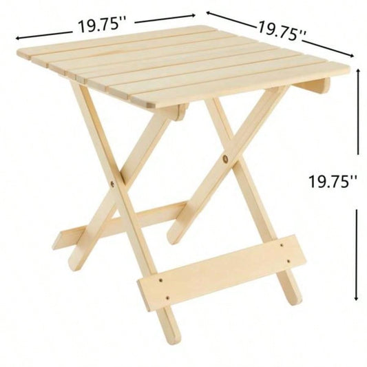 Folding Square Table Patio Outdoor solid wood Table Backyard, Balcony, Portable Design Space - Saving Natural Wood Color