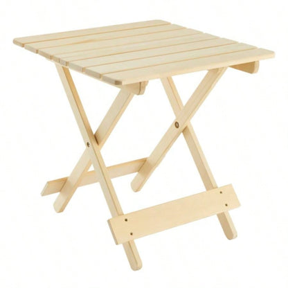 Folding Square Table Patio Outdoor solid wood Table Backyard, Balcony, Portable Design Space - Saving Natural Wood Color