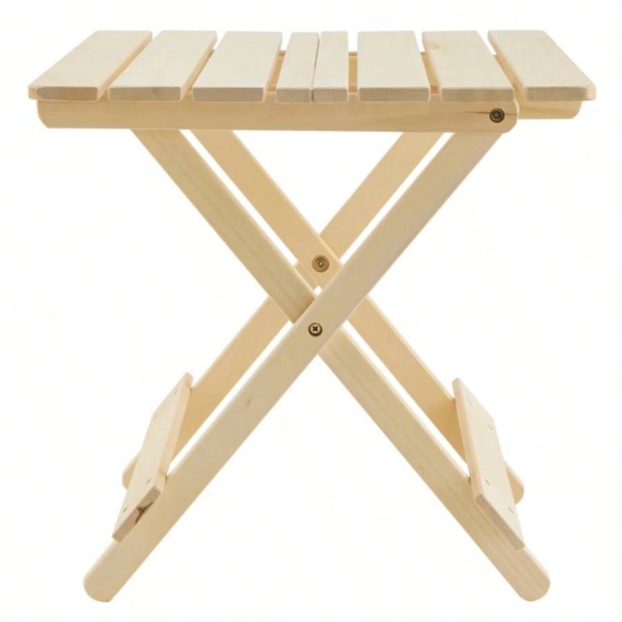 Folding Square Table Patio Outdoor solid wood Table Backyard, Balcony, Portable Design Space - Saving Natural Wood Color
