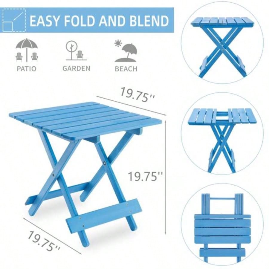Folding Square Table Patio Outdoor solid wood Table Backyard, Balcony, Portable Design Space - Saving Blue Color