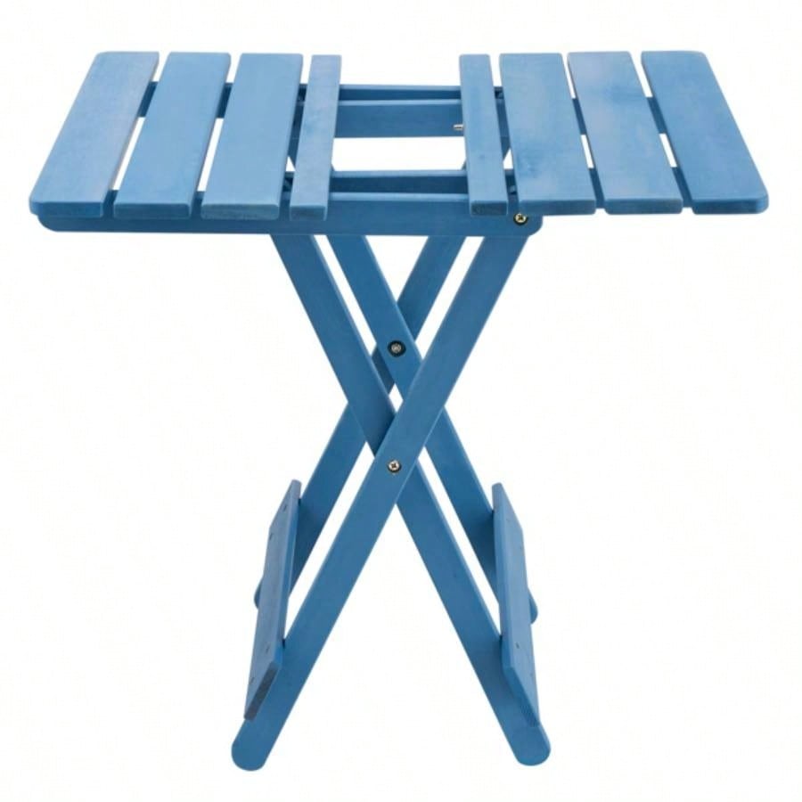 Folding Square Table Patio Outdoor solid wood Table Backyard, Balcony, Portable Design Space - Saving Blue Color