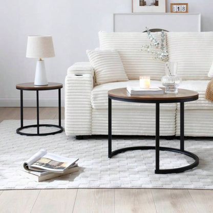 Set of 2 Coffee Table Nesting Side Round End Table Top Sturdy Metal Frame Desk Centerpiece Living Room Bedroom Apartment Modern Industrial Simple Nightstand