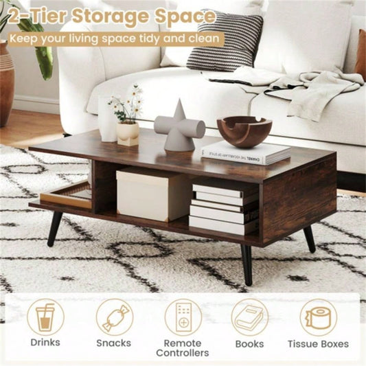 Rectangle Coffee Table with 2 Open Compartments