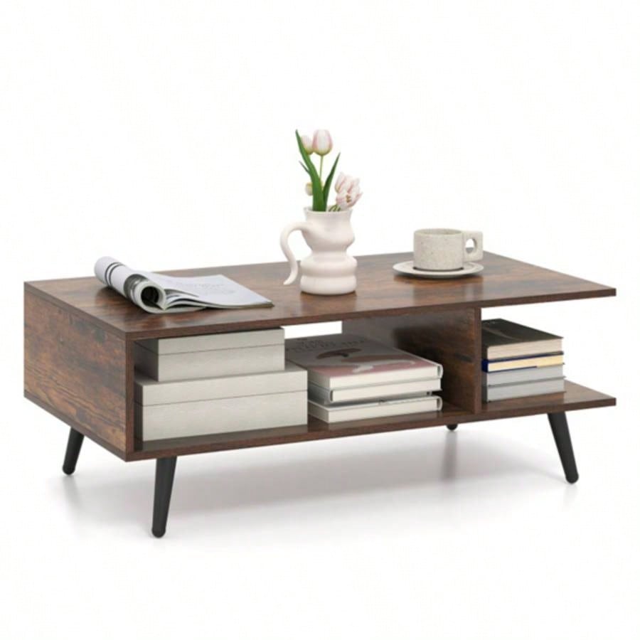 Rectangle Coffee Table with 2 Open Compartments