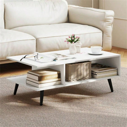 Rectangle Coffee Table with 2 Open Compartments - White