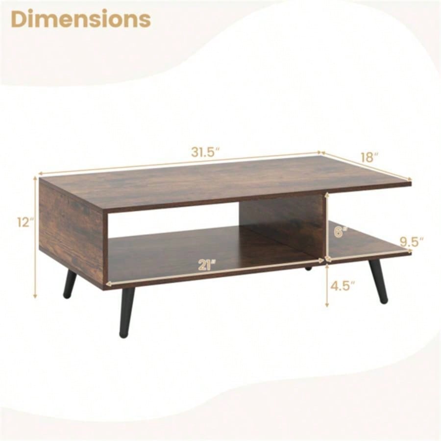Rectangle Coffee Table with 2 Open Compartments