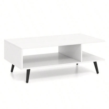 Rectangle Coffee Table with 2 Open Compartments - White