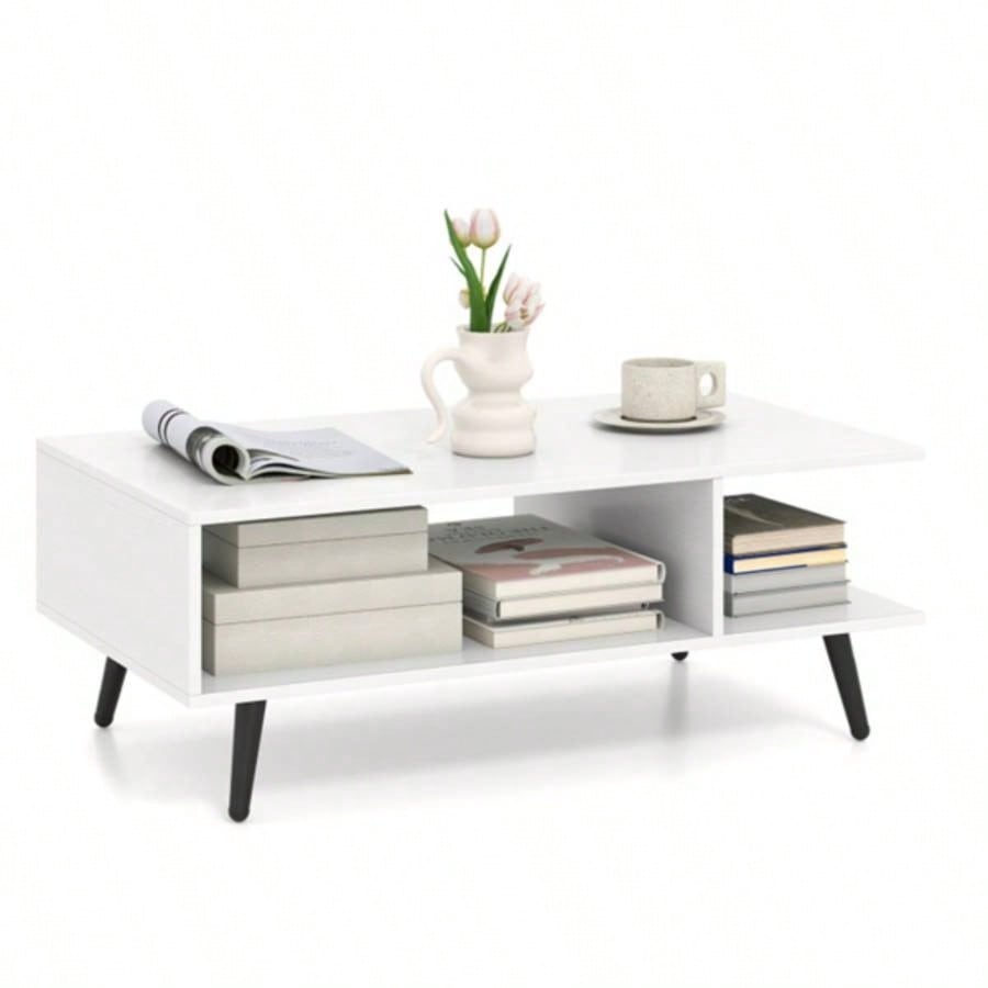Rectangle Coffee Table with 2 Open Compartments - White