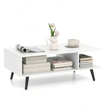 Rectangle Coffee Table with 2 Open Compartments - White
