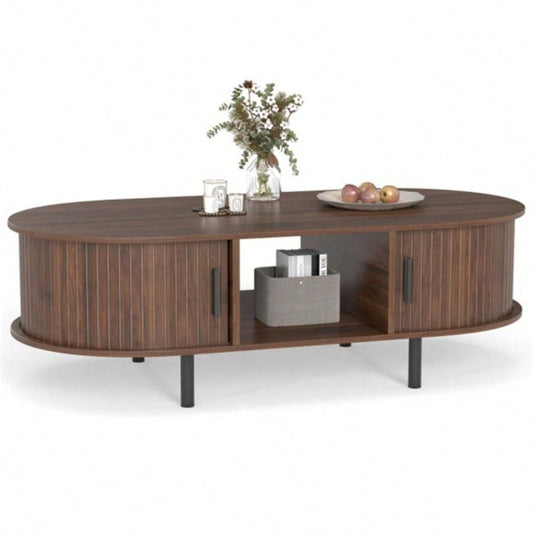 48 inch vintage coffee table with sliding slot door